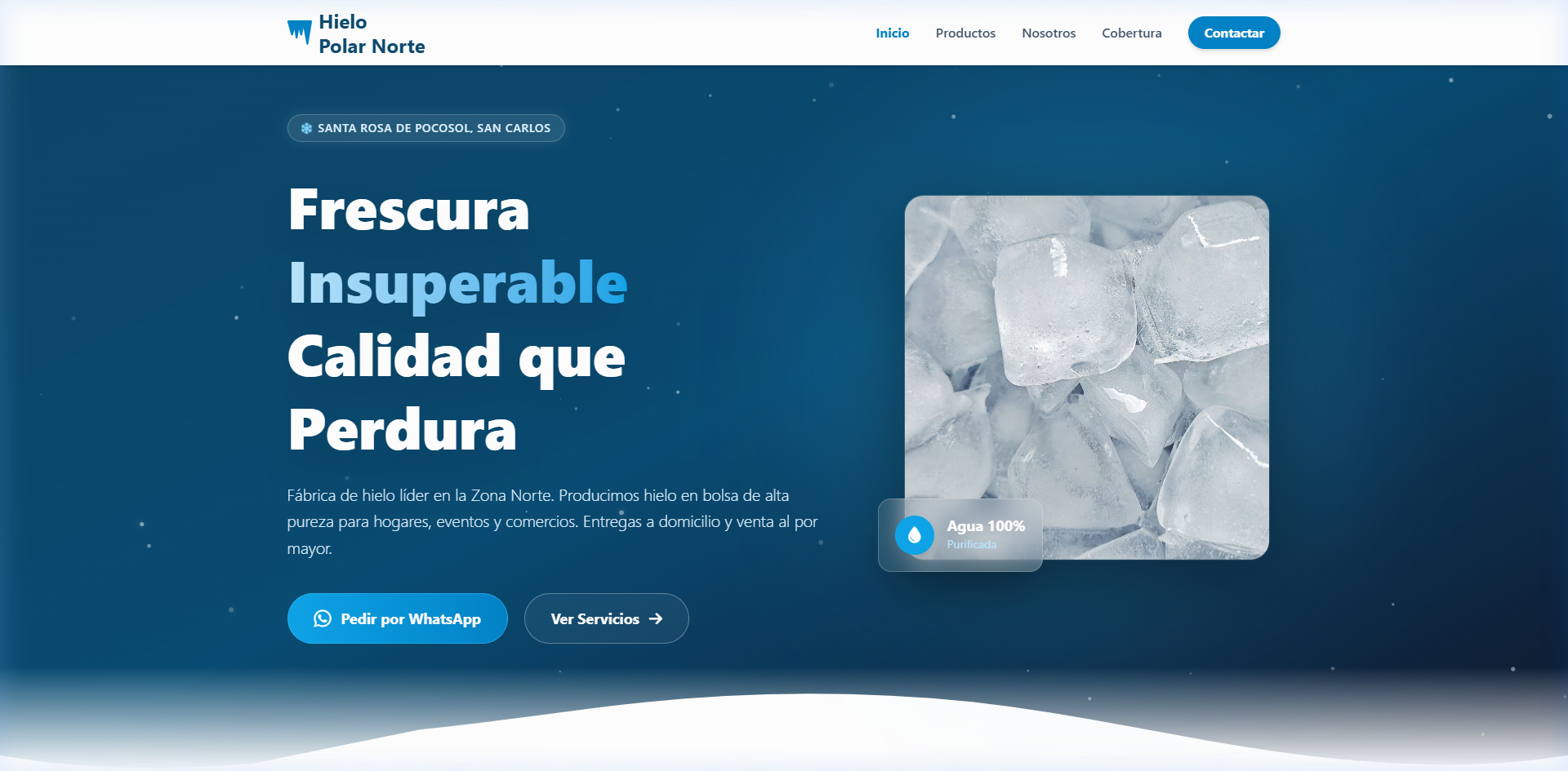 Diseño de página web para distribuidoras en Zona Norte Costa Rica - Demo Hielo Polar Norte